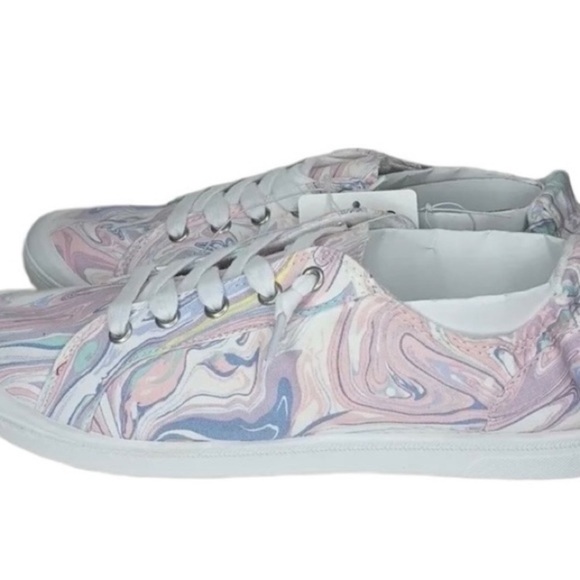 Pastel Swirl Sneakers White Canvas Summer Tie Slip On Pink Blue Gray Lavender - Picture 4 of 16